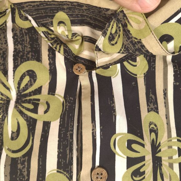Paradise Blue Hawaiian Shirt Mens XL Floral Striped Button Down Cotton Bamboo - Picture 7 of 14